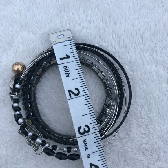 Boho Bangle Bracelet Stack Black & Silver - Picture 4 of 7